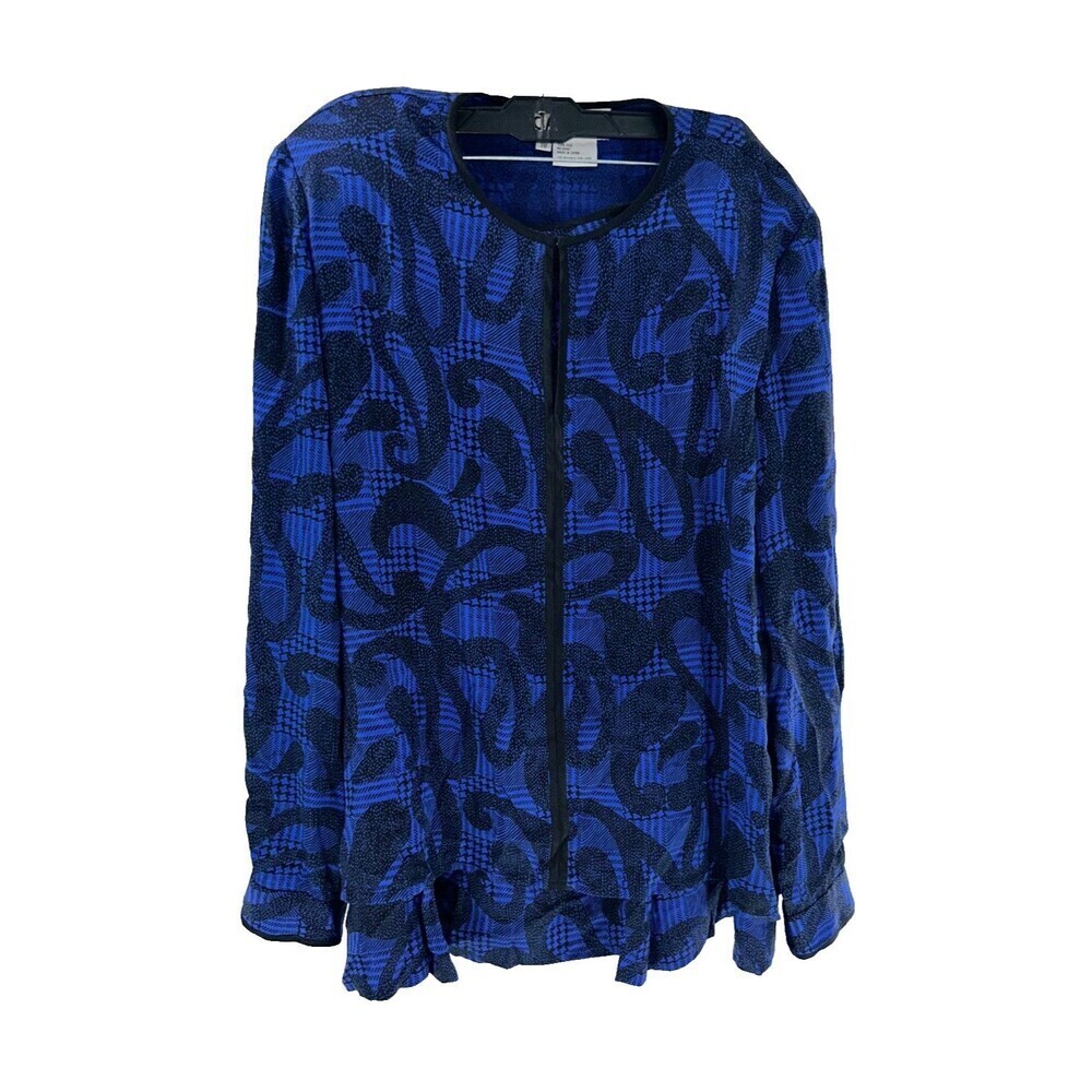 Women's Vintage Carlisle Blue Black Long Sleeve Silk Skirt Set Size 18